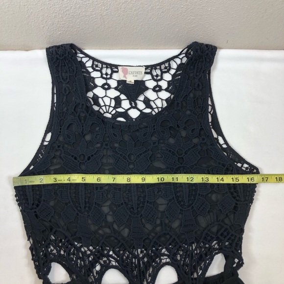 L’ATISTE BY AMY Black Crochet Sheer Side zíper Elastic Waist Maxi Dress Size M - Picture 12 of 16
